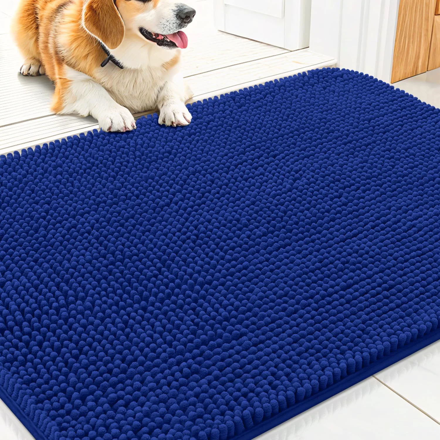 Innovative Smiry Dog Door Mat for Muddy Paws 30x20 Absorbs Moisture and Dirt Doormat Non-Slip Washable Quick Dry Chenille Front Door Mat Indoor Entrance Entryway Carpet for Inside Floor Royal Blue Unique