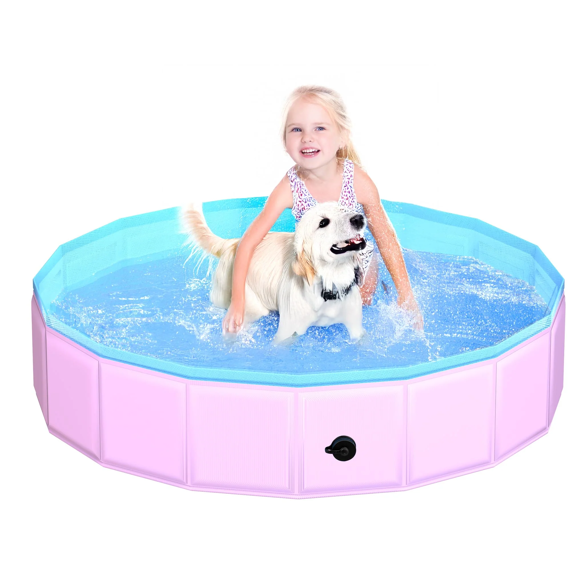 Environmentally Friendly CACSPS 2025 Foldable Dog Pool – 47 x 12 in Hard Plastic Non-Slip Bath Tub Pink Exclusive