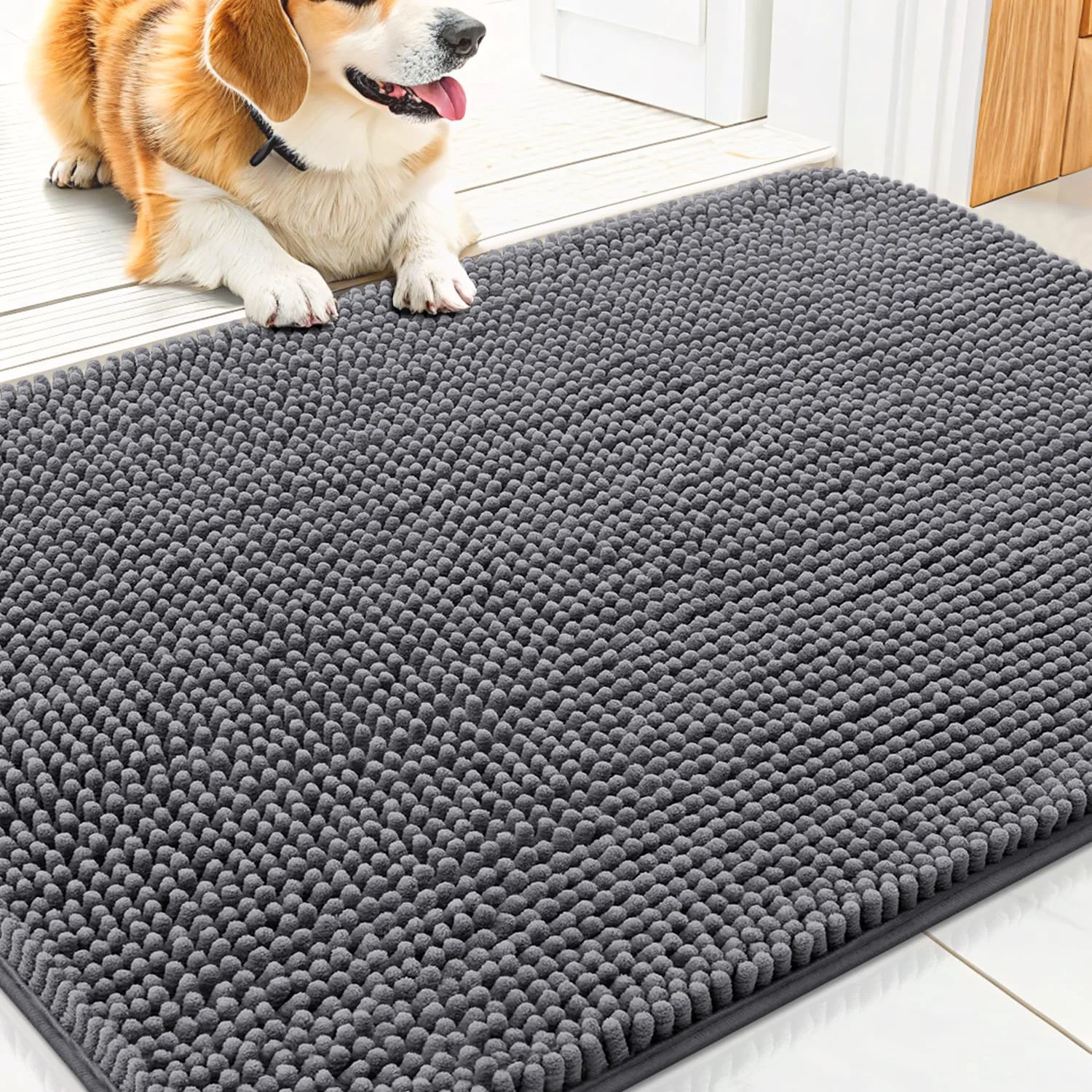 Natural Smiry Dog Door Mat for Muddy Paws 30x20 Absorbs Moisture and Dirt Doormat Non-Slip Washable Quick Dry Chenille Front Door Mat Indoor Entrance Entryway Carpet for Inside Floor Dark Grey Innovative