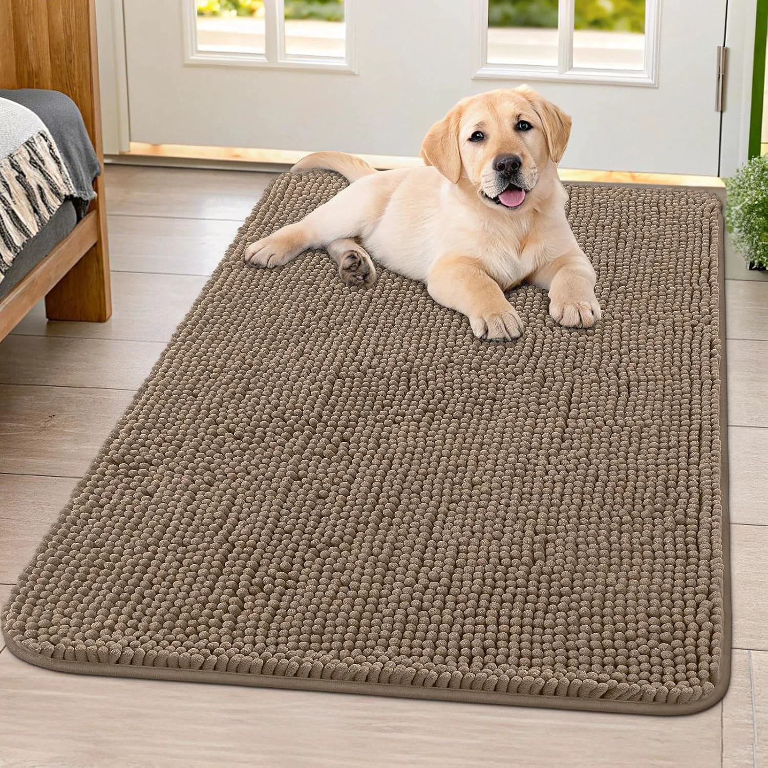 Innovative Smiry Dog Door Mat for Muddy Paws 40x32 Absorbs Moisture and Dirt Doormat Non-Slip Washable Quick Dry Chenille Front Door Mat Indoor Entrance Entryway Carpet for Inside Floor Camel Stylish