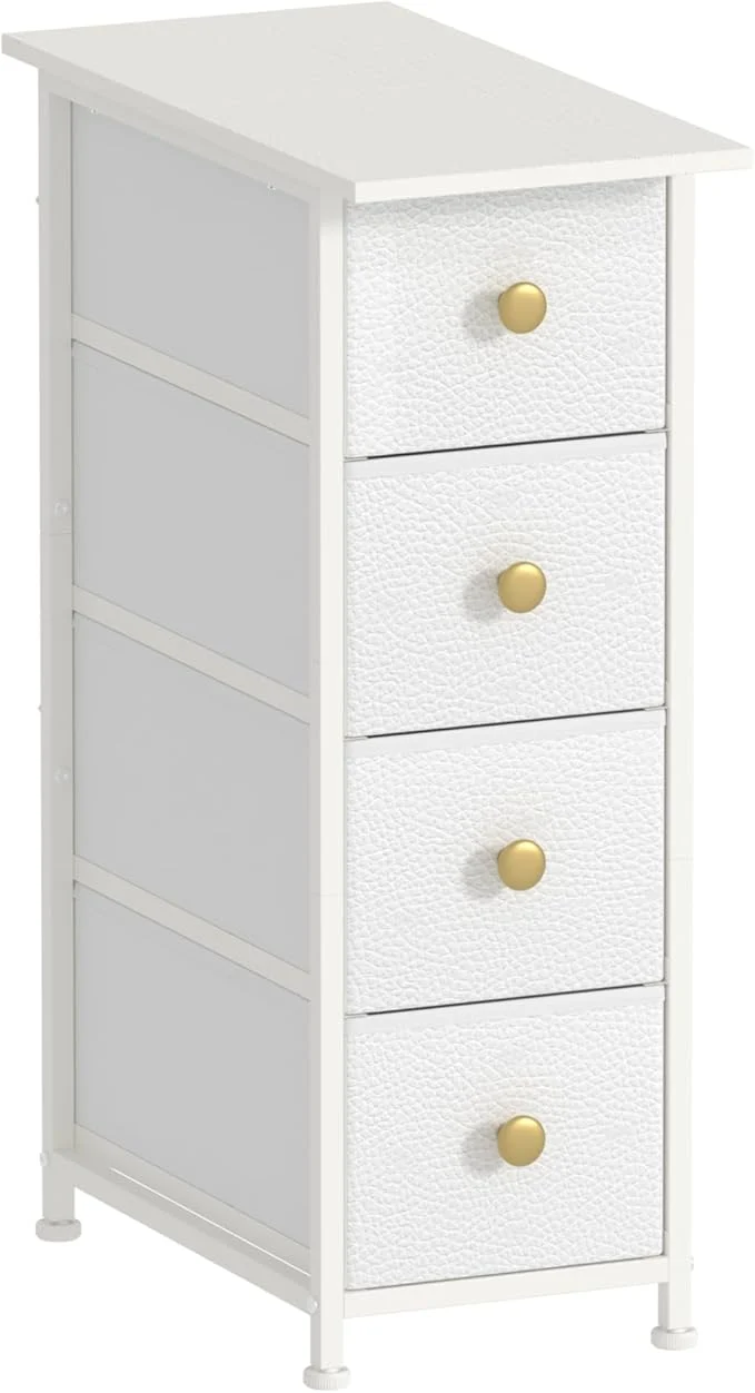 Enhanced GiftGo Narrow Dresser Cabinet Vertical Slim Dresser Chest of Drawers Skinny Storage Tower for Small Spaces Gaps Closet Bedroom Bathroom Small Fabric Drawer Unit White 4 Drawers About ThisOverview Crafted