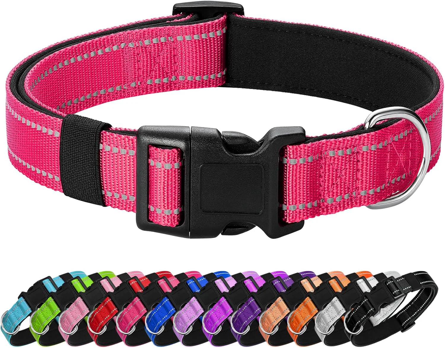 High-Quality Reflective Dog Collar Padded with Soft Neoprene Breathable Quick Release Basic Dog Collars for Puppy Small Dogs Hot Pink Long-Lasting
