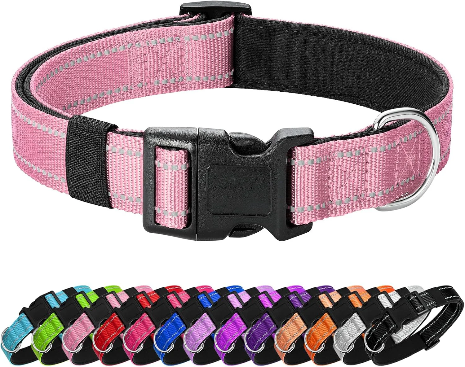 Proven Reflective Dog Collar Padded with Soft Neoprene Breathable Quick Release Basic Dog Collars for Puppy Small Dogs Pink Girl