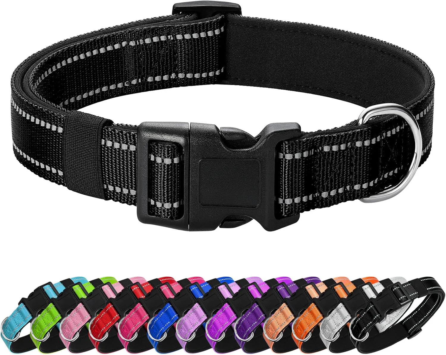 Top-Quality Reflective Dog Collar Padded with Soft Neoprene Breathable Quick Release Basic Dog Collars for Puppy Small Dogs Girl Boy Black Responsible