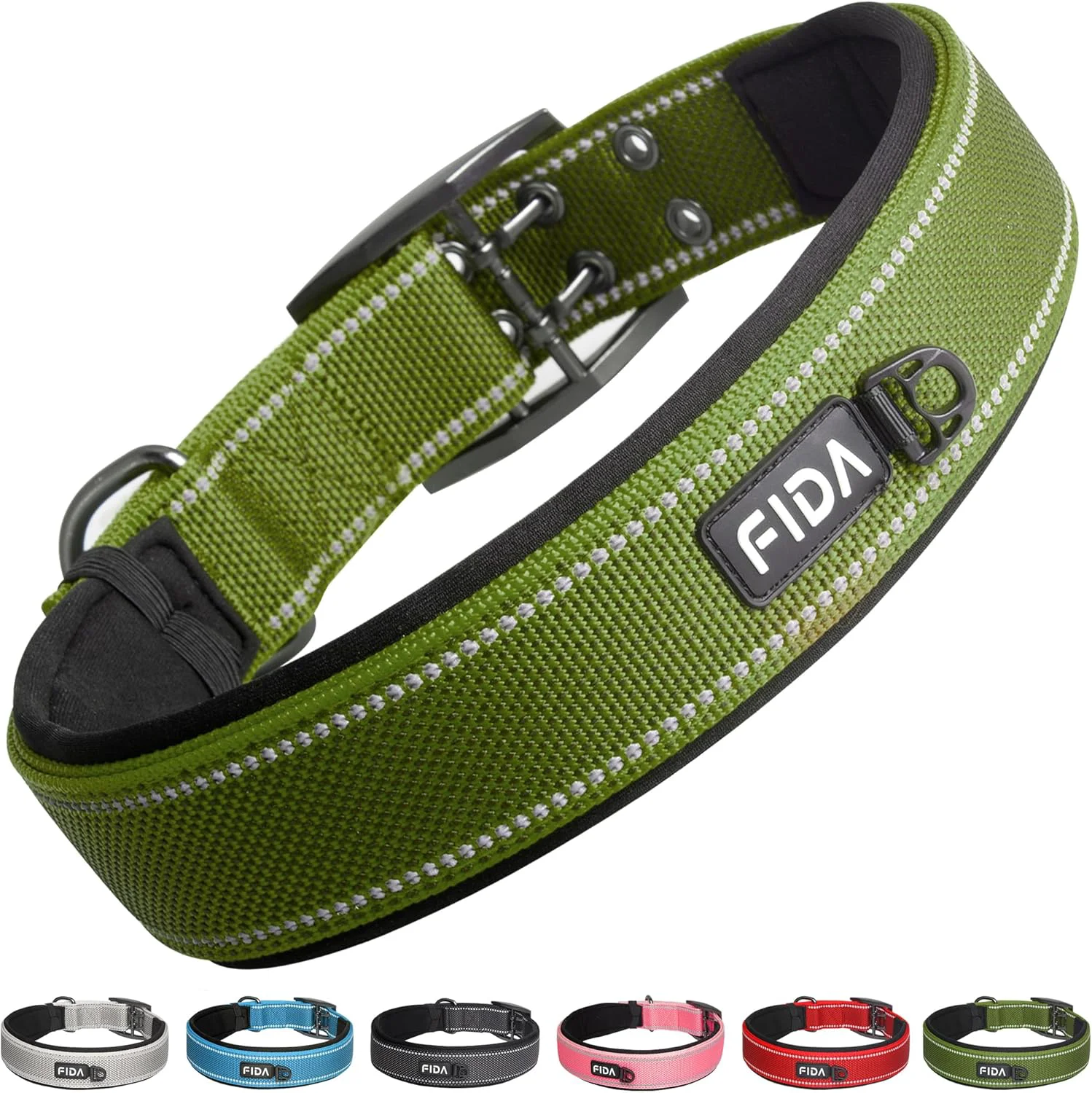 Eco-Friendly Fida Heavy DutyDog Collar for Large Dogs Ultra Comfortable Soft Neoprene Padded Adjustable Reflective Nylon Pet Collar with Durable Metal Belt Buckle for Extra Large Breeds XL Green Proven
