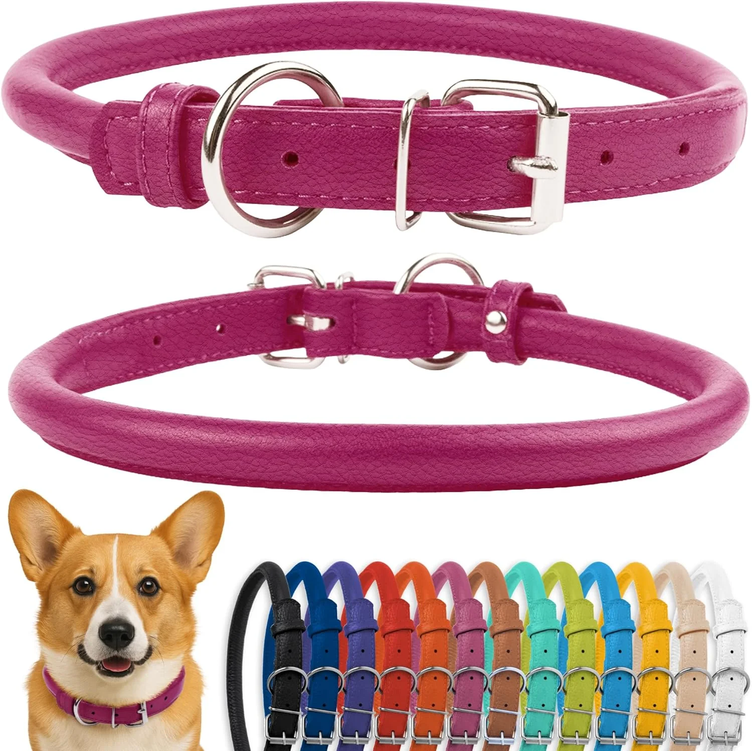 Responsible CollarDirect Rolled Leather Dog Collar Soft Padded Round Puppy Collar Handmade Leather Collar Dog Small Large Cat Collars 13 Colors 11-14 Inch Pink Textured Fast