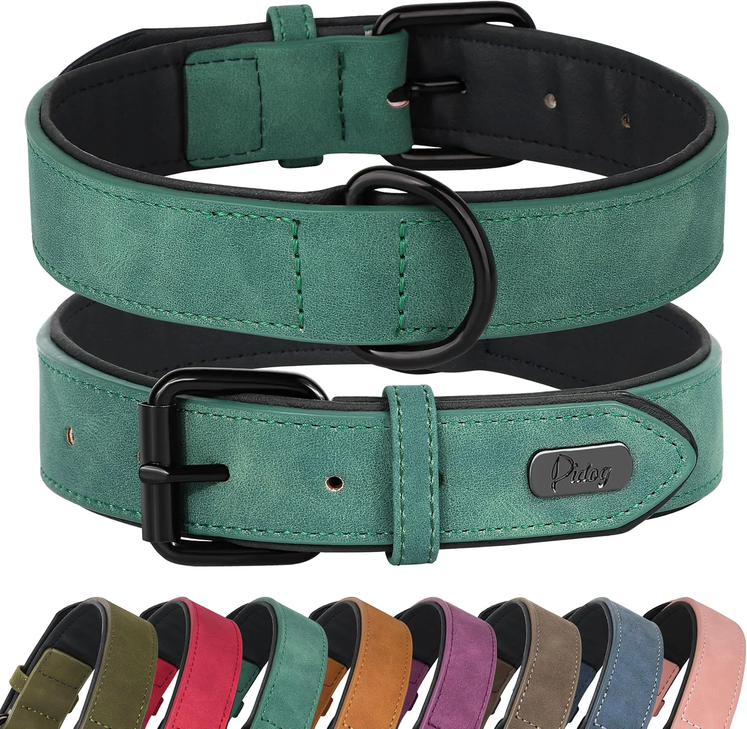 Recyclable Didog Soft Padded PU Leather Dog Collar Breathable and Adjustable Dog Collars for Medium Dogs Comfortable for Daily Walk Green L Fit Neck 13-17 22-44 lbs Crafted