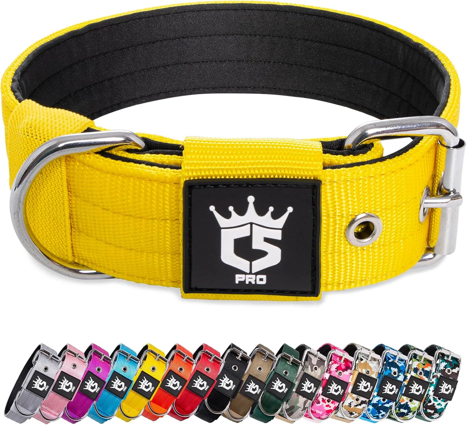 Secure TSPRO Tactical Dog Collar 1.5 Inch Wide Thick Dog Collars with Heavy Duty Metal Buckle Durable Strong Adjustable for Medium to Large Dogs Yellow M Fine Crafted