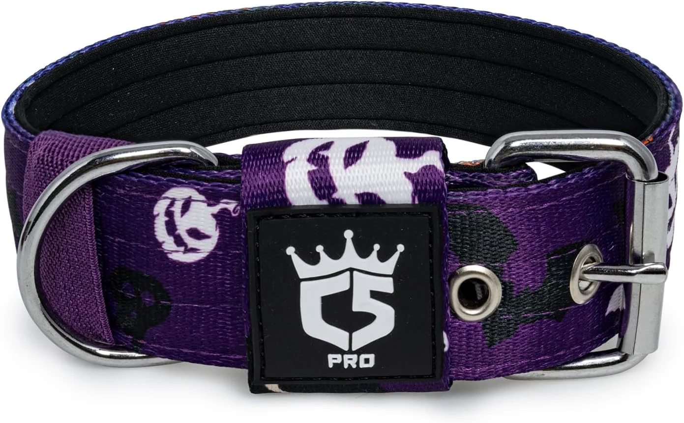Superior TSPRO Tactical Dog Collar 1.5 Inch Wide Thick Dog Collars with Heavy Duty Metal Buckle Durable Strong Adjustable for Medium to Large Dogs Halloween Purple M Pure