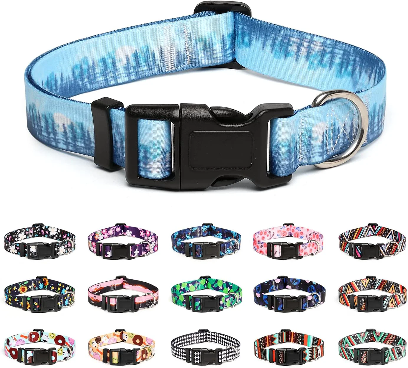 Sustainable Mercano Adjustable Dog Collar - Special Design Patterns Soft Nylon Comfortable Durable Pet Collar for Small Medium Large Dogs XS Forest Artisan