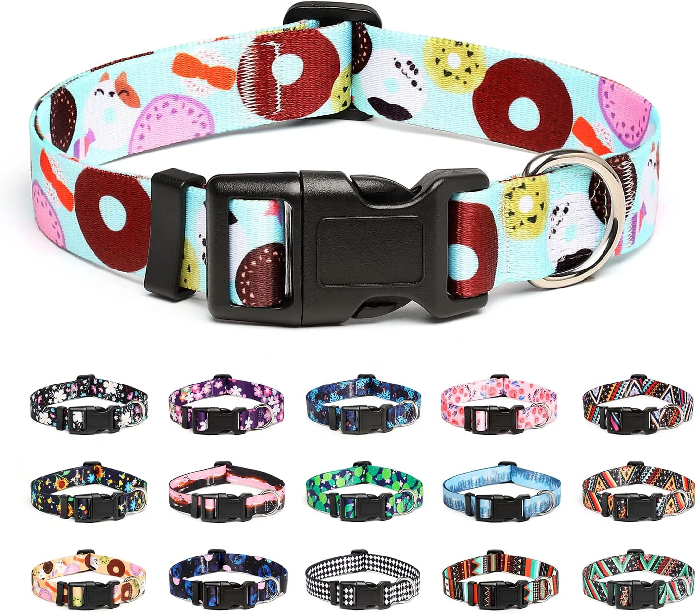 Long-Lasting Mercano Adjustable Dog Collar - Special Design Patterns Soft Nylon Comfortable Durable Pet Collar for Small Medium Large Dogs M Blue Cookie Artisan