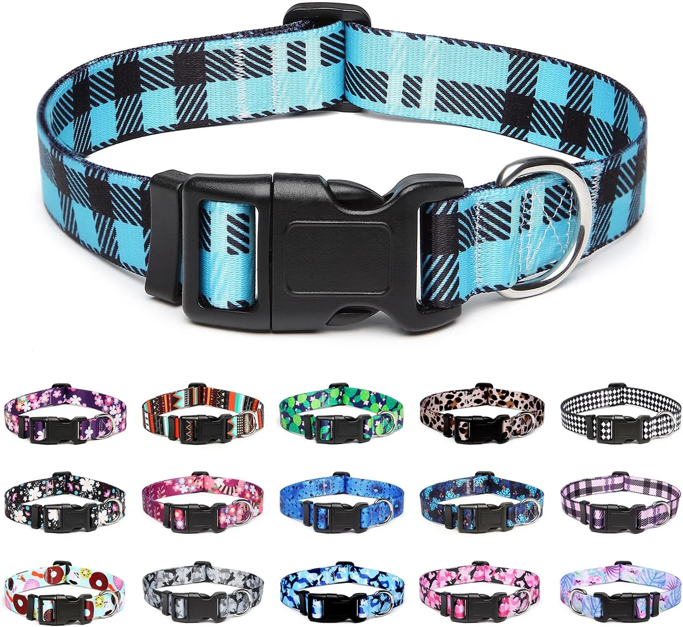 Optimized Mercano Adjustable Dog Collar - Special Design Patterns Soft Nylon Comfortable Durable Pet Collar for Small Medium Large Dogs M Blue Plaid Artisan