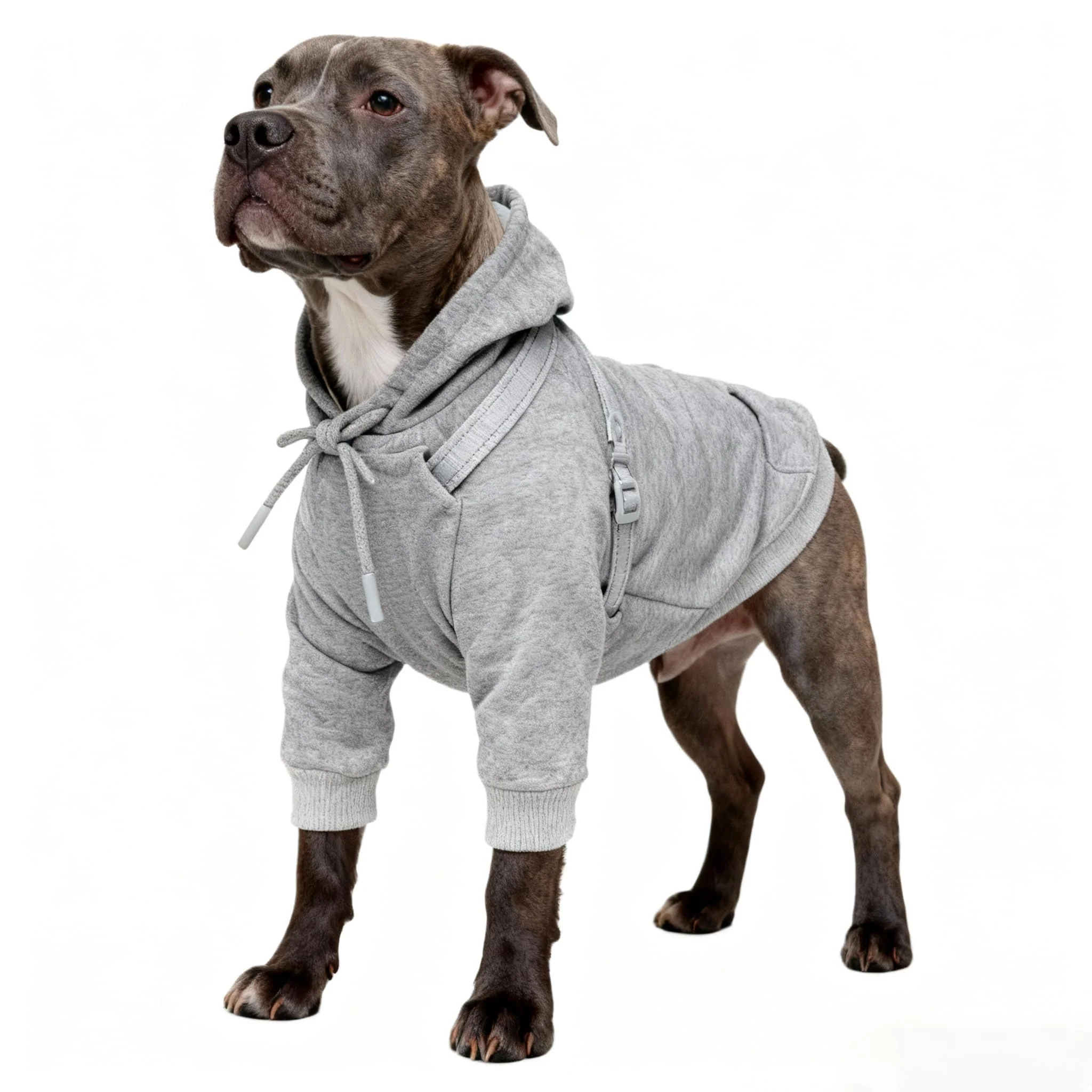 Elegant Furmate Dog Hoodies with Built-in Harness – Broad-Chest Fit Plush Fleece Butter-Stretch Fabric Light Grey 2XL Elite