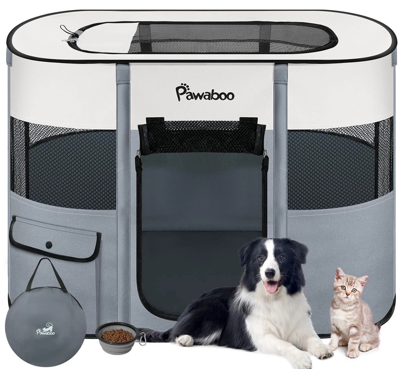 Classic Pawaboo Dog Playpen – Portable Indoor Outdoor Kennel Tent 600D Oxford Waterproof Breathable with Carrying Case Folding Bowl Elite