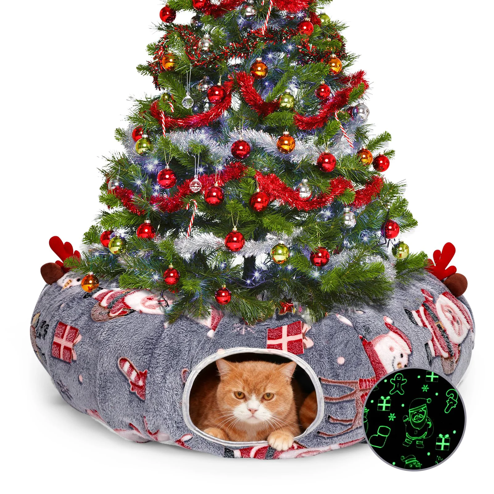 High-Quality Tidjani Cat Tunnel Christmas Tree Skirt Donut Bed — Indoor Cat Play and Tree Protector Fast