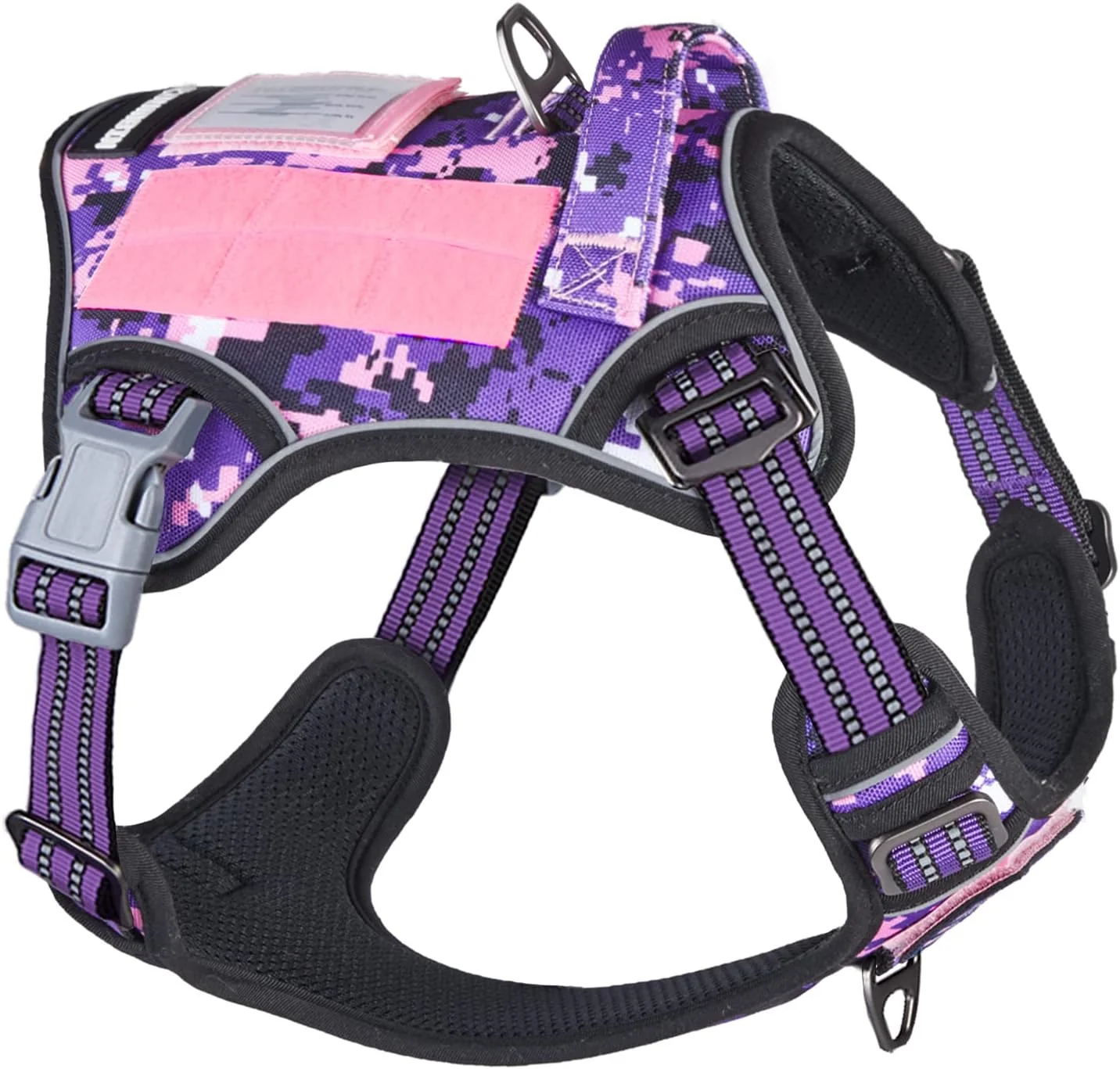 Original BUMBIN Tactical Dog Harness for Small Dogs No Pull Famous TIK Tok No Pull Puppy Harness Fit Smart Reflective Pet Walking Harness for Training Adjustable Dog Vest Harness with Handle Purple Camo S Original Design