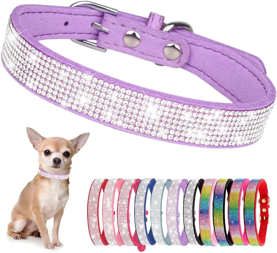 Relaxed Rhinestone Dog Collar for Small Dogs Bling Diamond Fancy Crystal Glitter Pretty Jewel Pet Puppy Collars for XXS XS Small Medium Large Breed Girl Dogs Female Cats Kitten Purple XSmall Original
