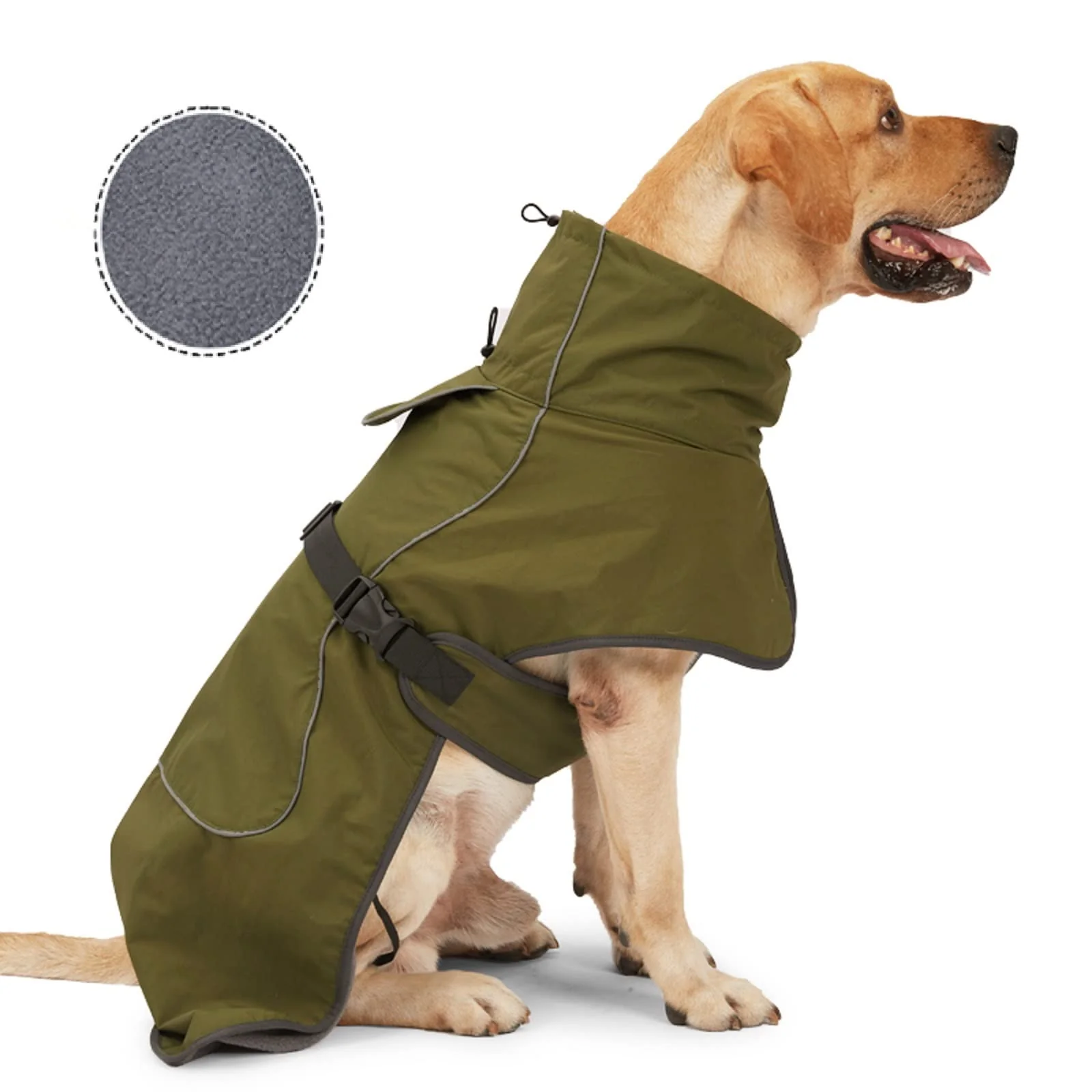 Excellent ODSSDAPU Barkworthies Dog Raincoat – Waterproof Winter Jacket with Velvet Inner Reflective Strip Green Size L Top-Quality