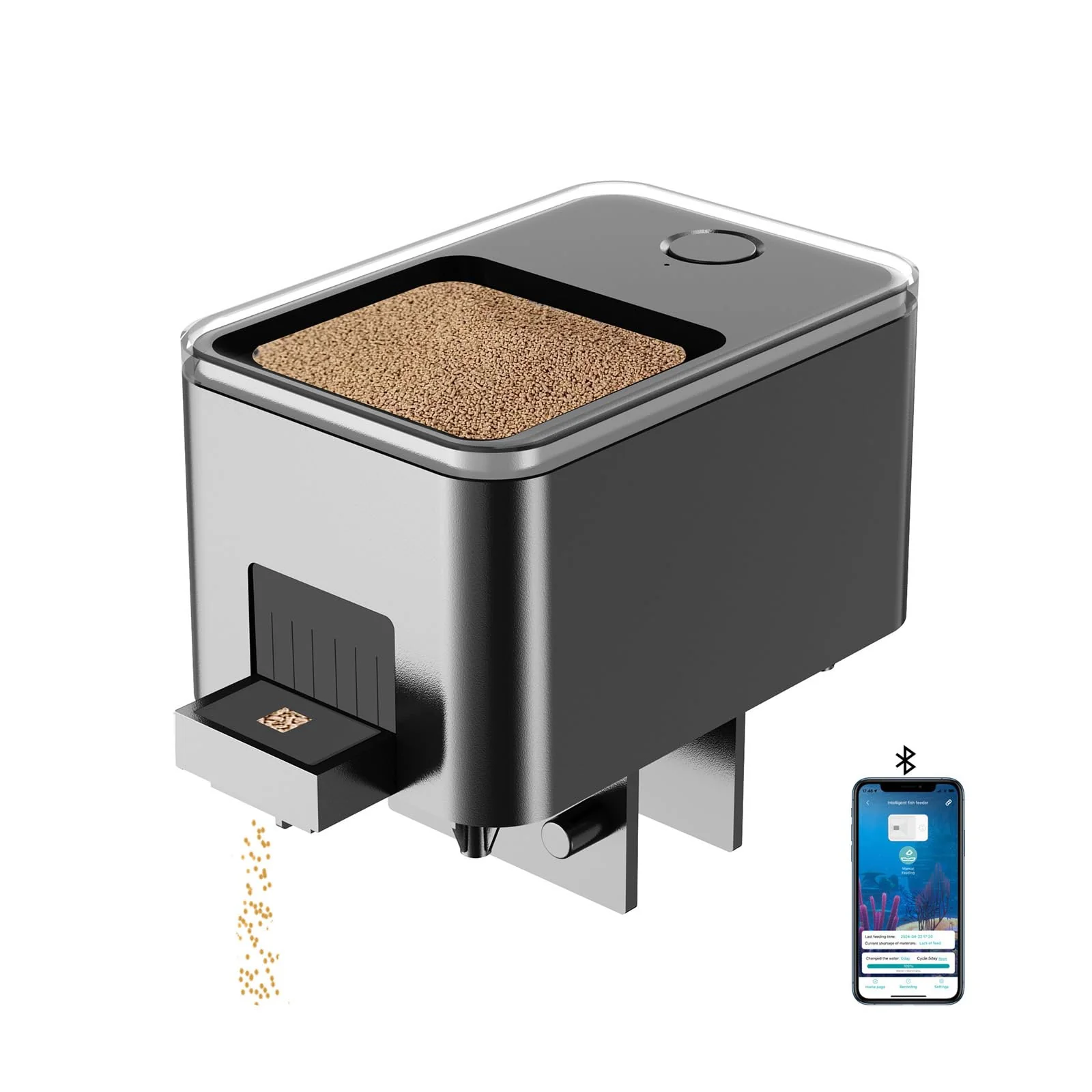 Green GEZIEKID Bluetooth Automatic Fish Feeder – App-Controlled Rechargeable USB-Powered 430ML Capacity Smart