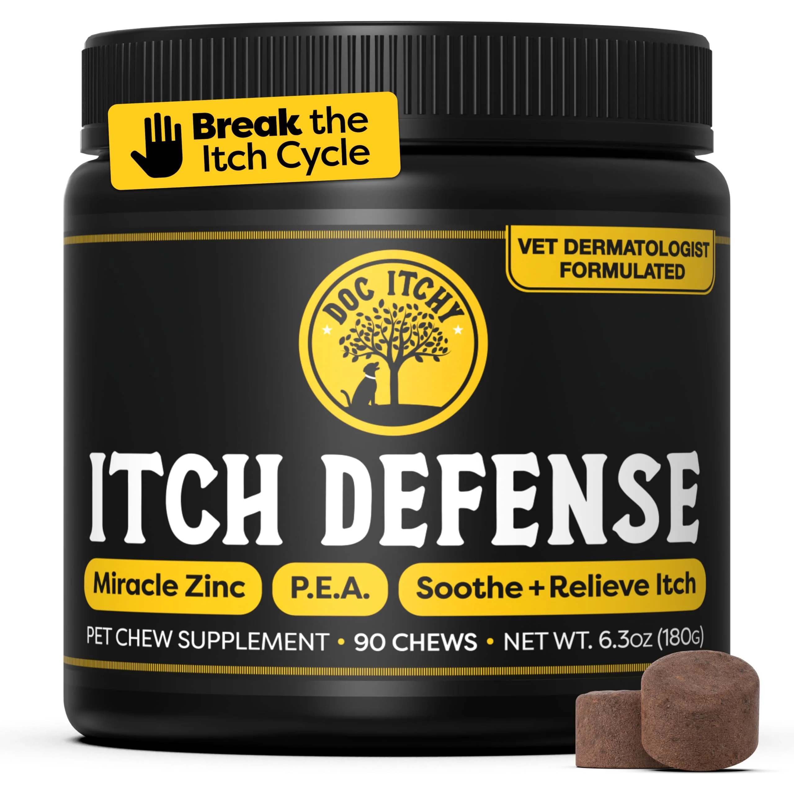 Crafted Doc Itchy Itch Defense Dog Allergy Chews Zinc P.E.A. Itch Allergy Relief Armor Improve Paw Licking Scratching Hot Spots Red Ears Zinc Supplement for Dogs Food Allergy Safe 90 Chews Premium Material