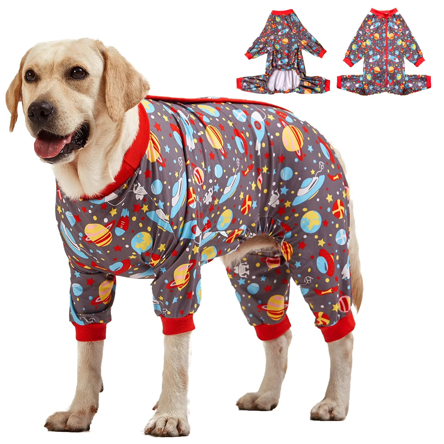 Secure LovinPet Large Dog Pajamas - Lightweight Onesie for Large Breeds Pitbull Boxer Labrador Doberman Space-Travel Grey Responsible