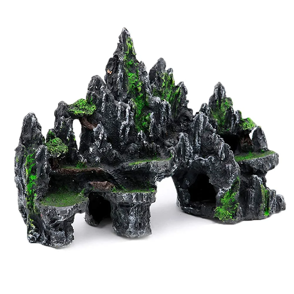 Fine Crafted PakyKai Mountain View Aquarium Ornament – Large Rock Cave with Tree House and Plants Responsible