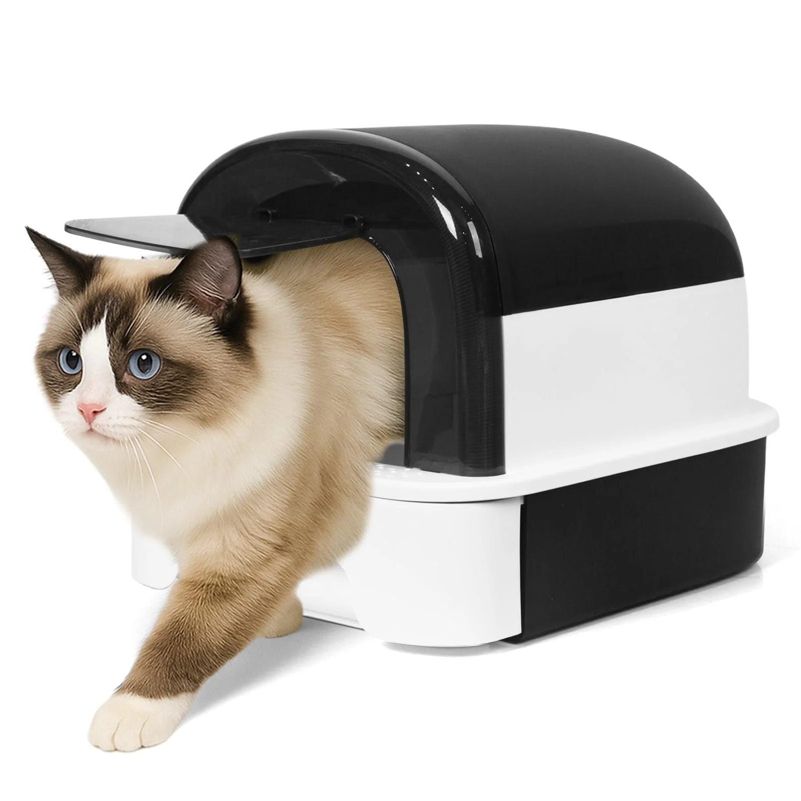 High-Performance TZHYKPHOME Enclosed Litter Box with Front Door Flap – Privacy Portability Scoop Included Minimalist