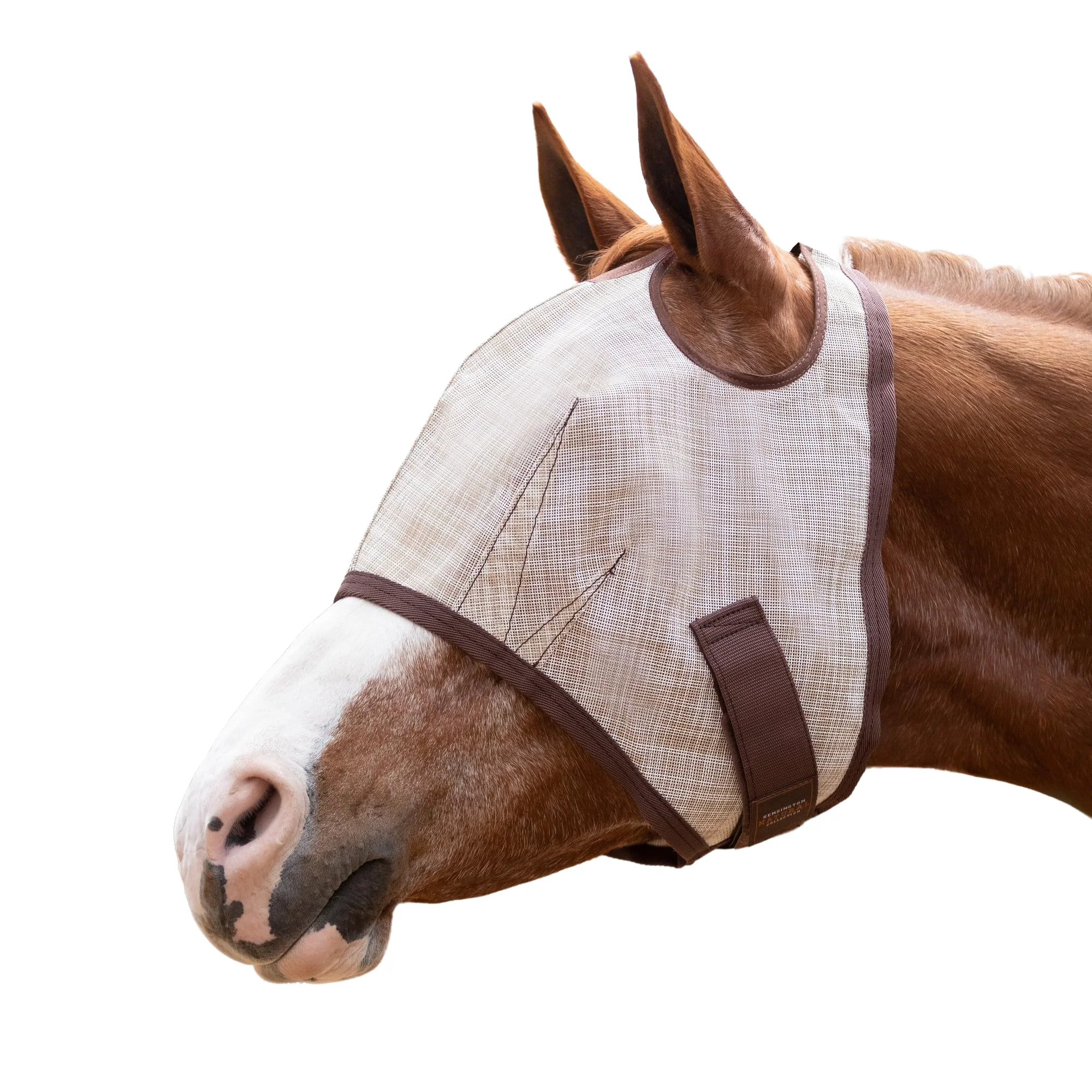 Innovative Kensington UV Horse Fly Mask with Web Trim – Dual Ear Openings Forelock dom Desert Sand Medium Sustainable