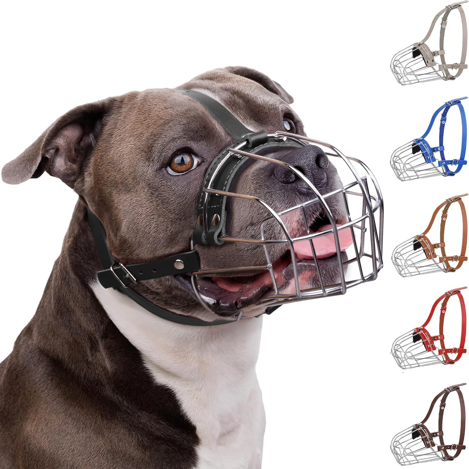 Sophisticated BRONZEDOG Pitbull Muzzle – Breathable Metal Basket for Large Dogs Leather Straps Detailed