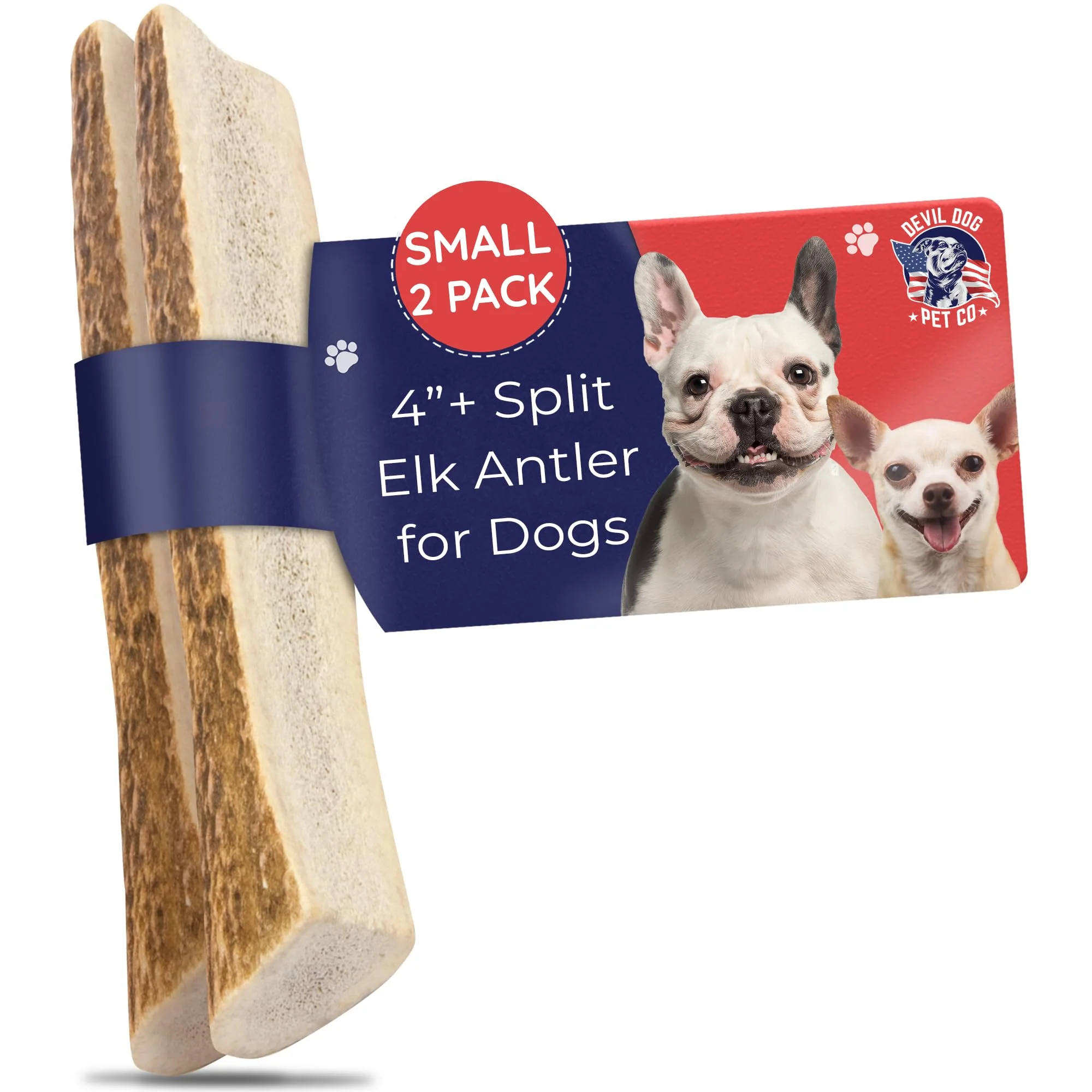 Proven Devil Dog Pet Co Split Elk Antlers for Dogs – Small 4-inch 2 Pack USA Sourced Long-Lasting Chews Organic