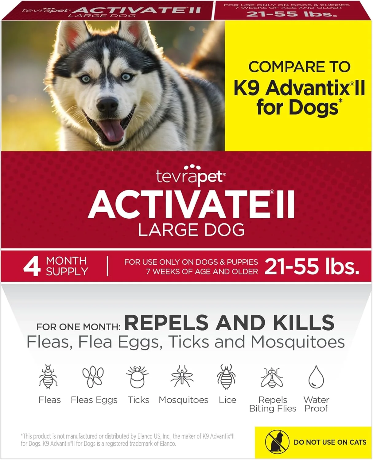 Practical TevraPet Activate II Flea and Tick Prevention for Dogs 4 Count Large Dogs 21-55 lbs Topical Drops 4 Months Flea Treatment Smooth