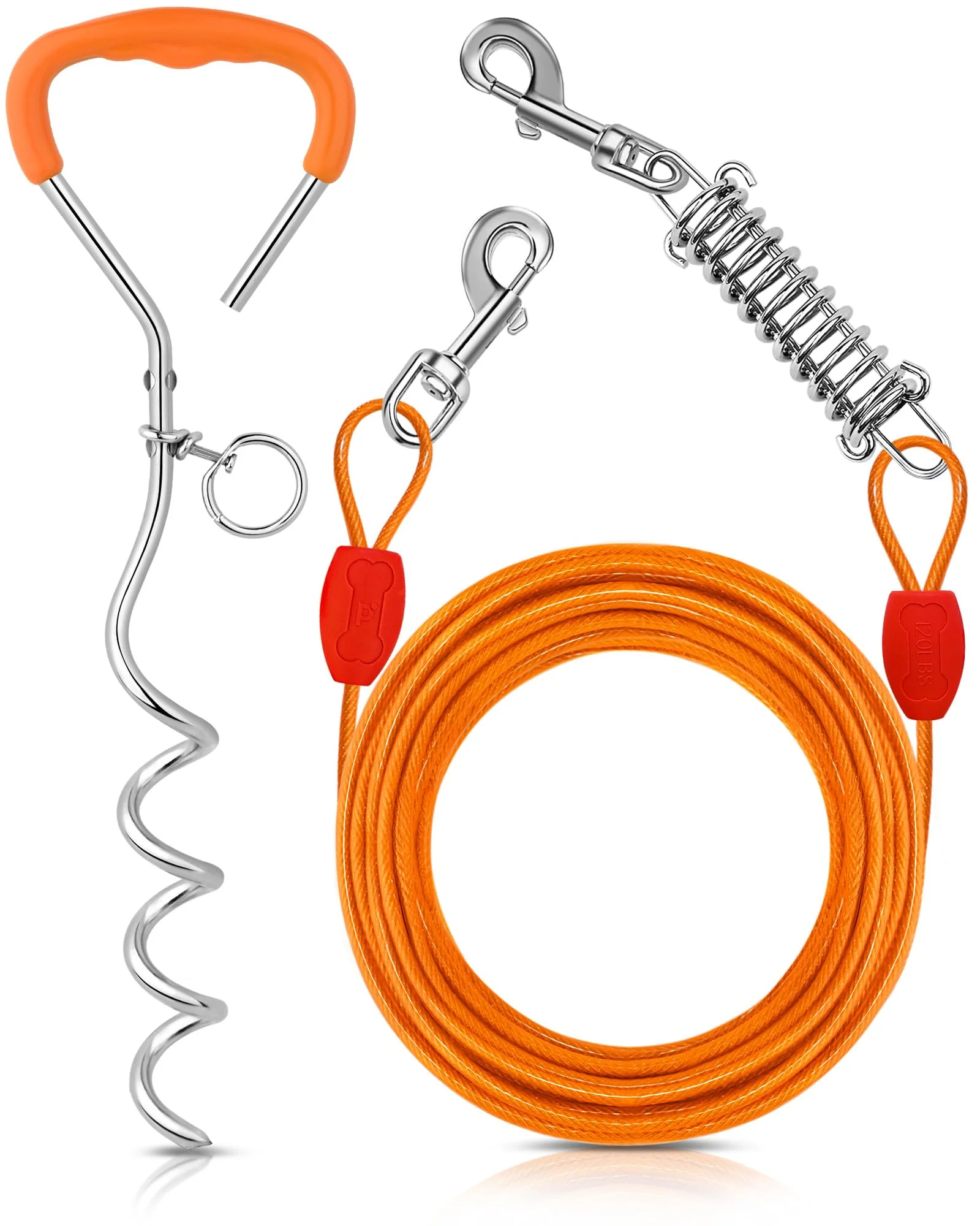 Secure Petbobi Dog Tie-Out Cable Stake – 40ft Spring No-Tangle Up to 120 lbs Unique