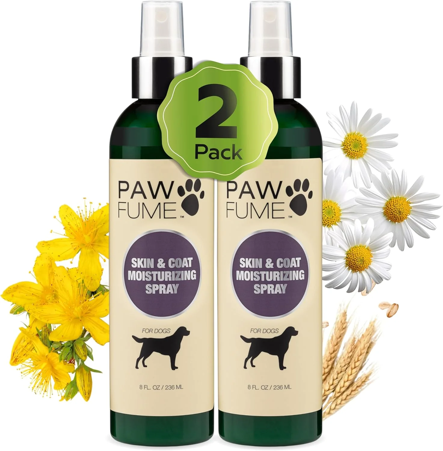 Optimized PAWFUME Skin Coat Detangler Spray for Dogs 2-Pack – Soothe Dry Itchy Coats Quickly – Non-Toxic Chamomile Oat Formula Essential Fatty Acids Vet- – Dog Detangler Spray Dematting Care Original Design