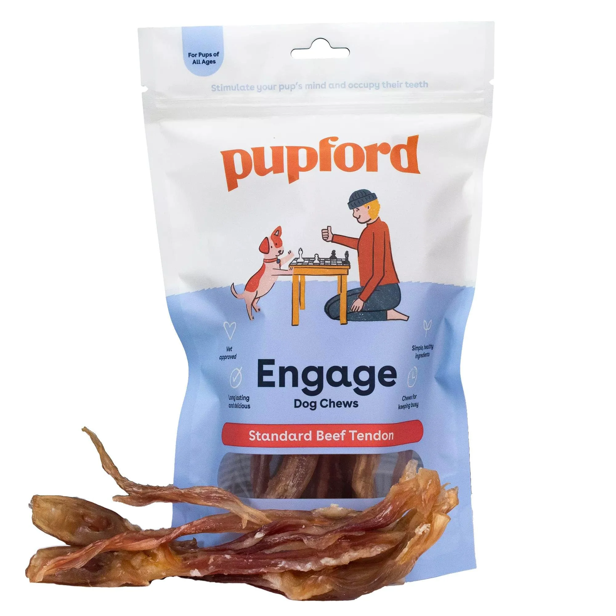 Traditional Pupford Standard Beef Tendon Chews for Dogs Puppies – All-Natural Long-Lasting Teething Chews 10 Count Healthy