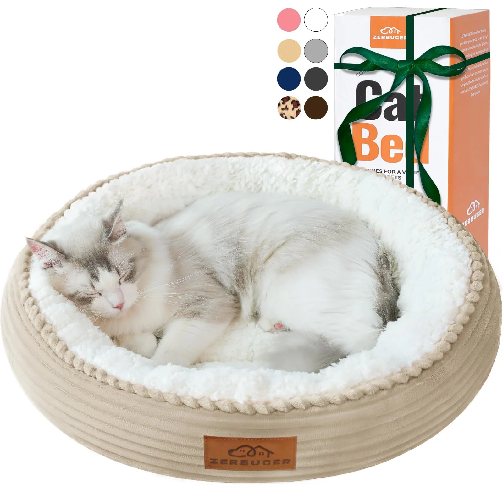Elite Zerbuger 20in Camel Round Pet Bed – Non-Slip Machine Washable Donut Bed for Cats Dogs Carefully Designed