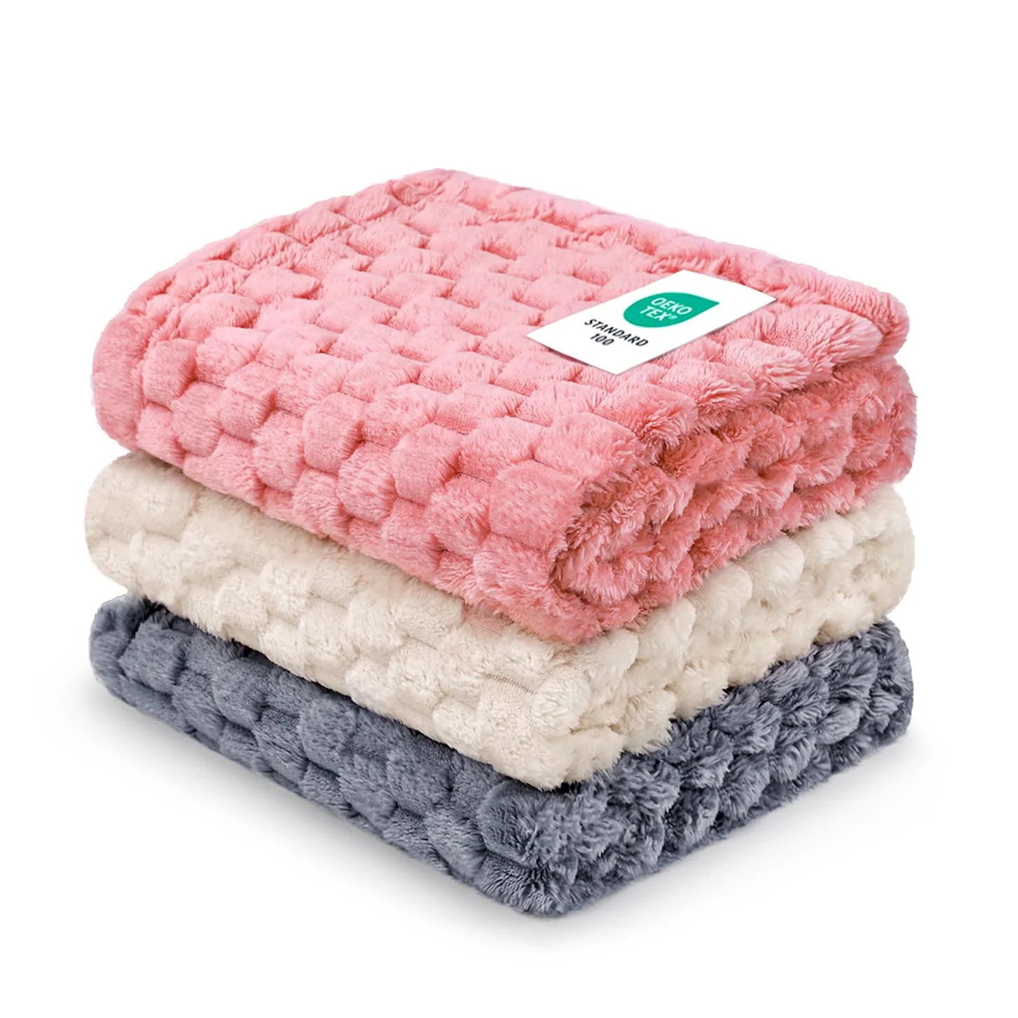 Prestigious Luciphia 300GSM Fleece Dog Blanket – 30x20 in 3D Jacquard Grey White Pink Top-Quality