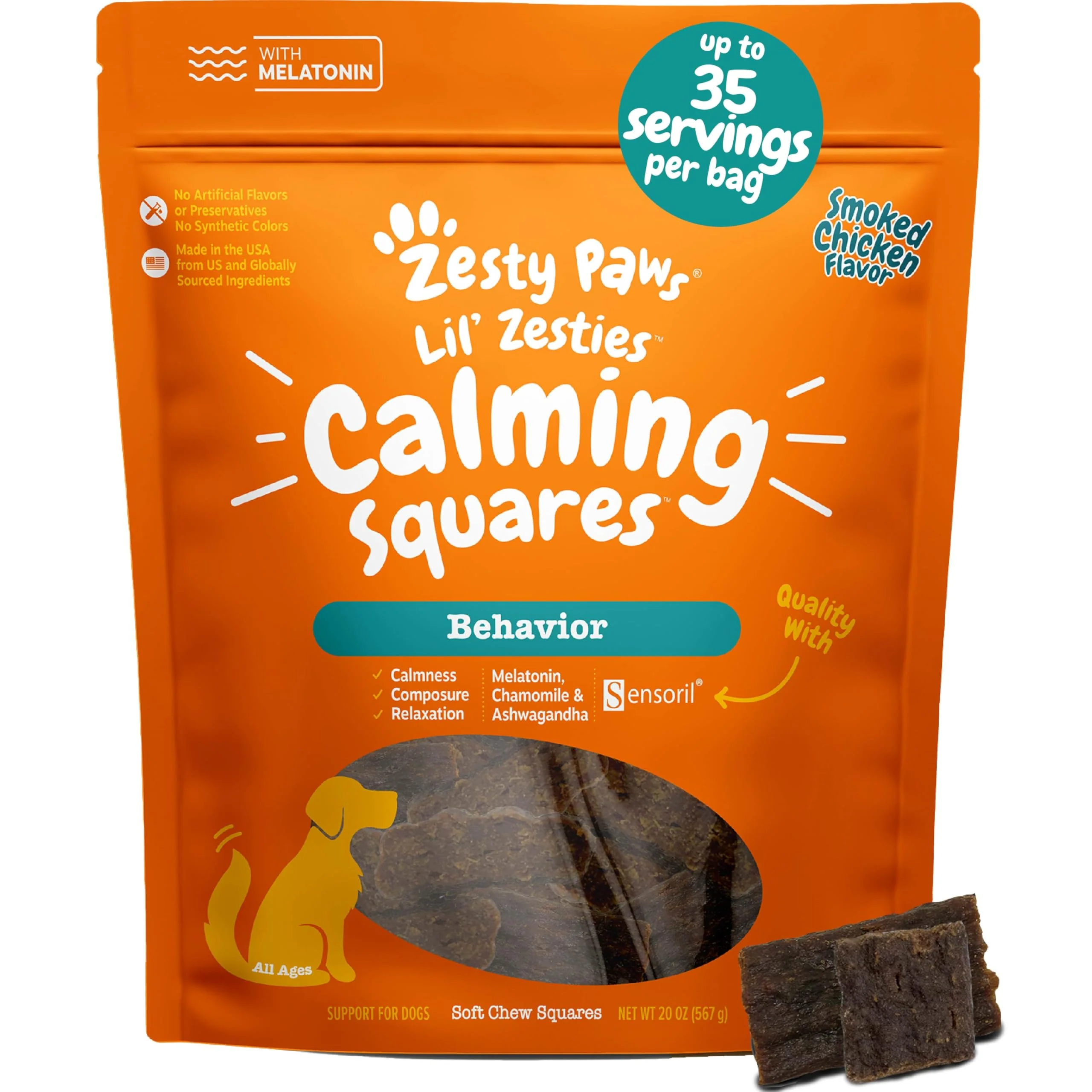 Pure Zesty Paws Flavored Soft Chews — Calming Anxiety Relief for Dogs Ashwagandha Melatonin Chamomile Passionflower 20 oz Natural