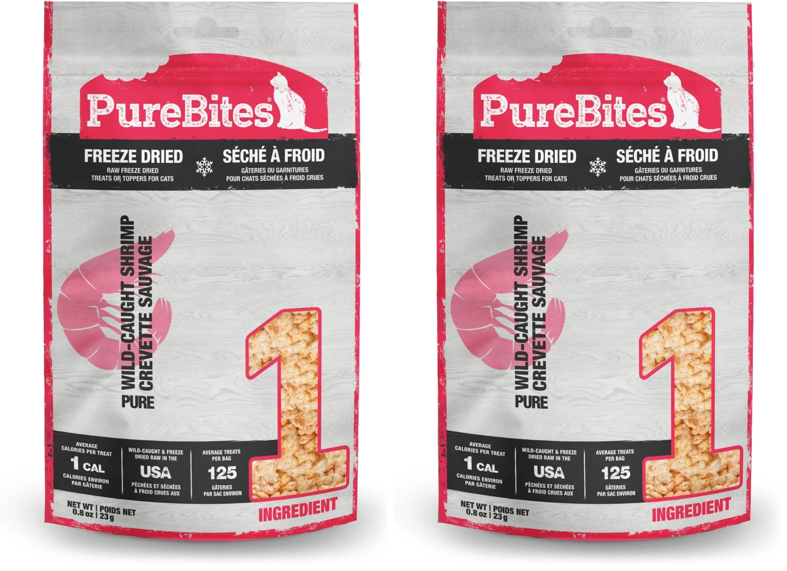 Detailed PureBites Shrimp ze-Dried Cat Treats — 1 Ingredient USA Made 0.8oz Pack of 2 Premium