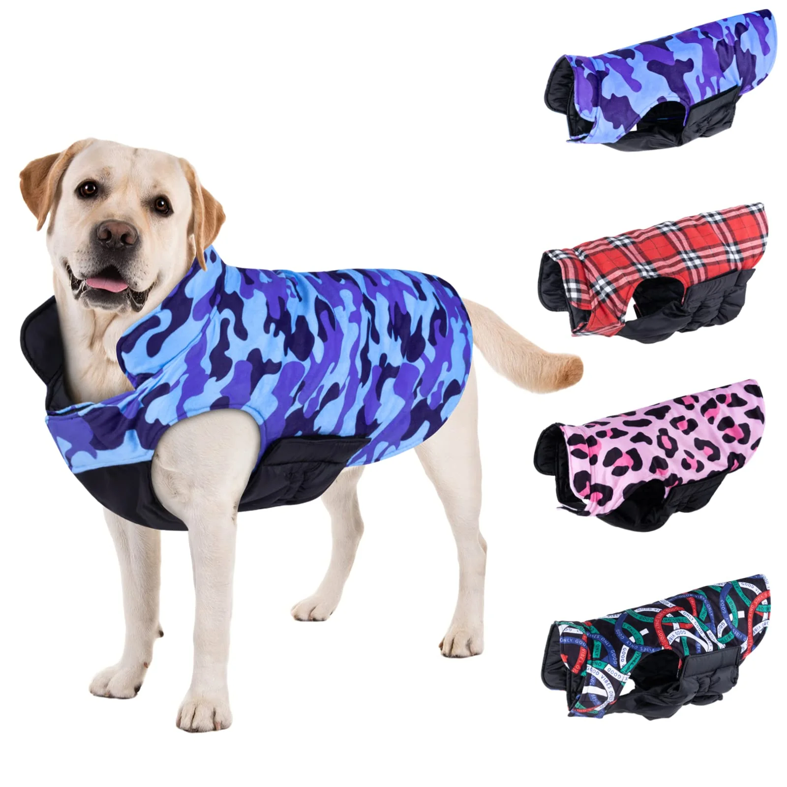 Consistent CuteBone Winter Dog Coat — Windproof Reversible Vest for Small to Large Dogs Natural
