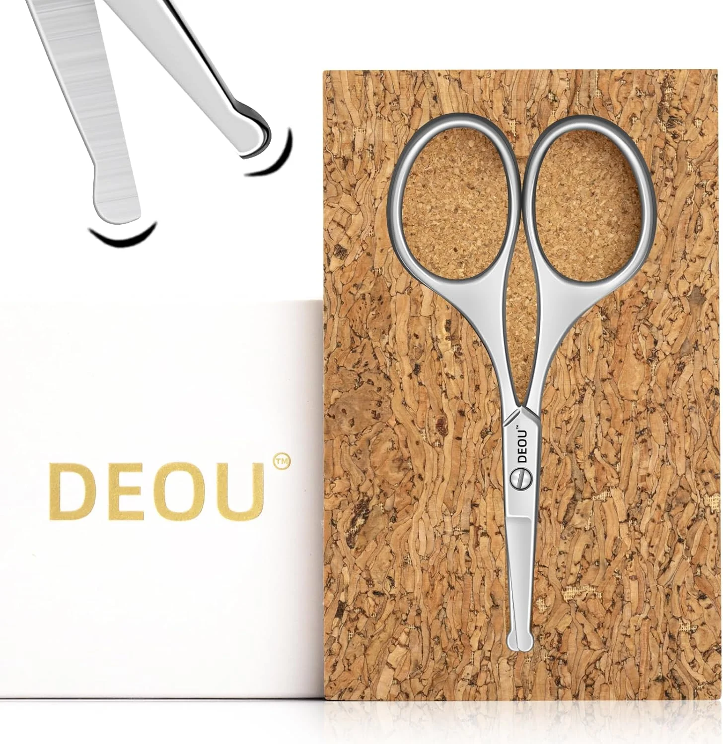 Minimalist DEOU Silver Stainless Steel Round Nose Safety Scissors - Compact Facial Hair Trimming Tool for Men's Nose Eyelashes Eyebrows Beard Pet Grooming Fast