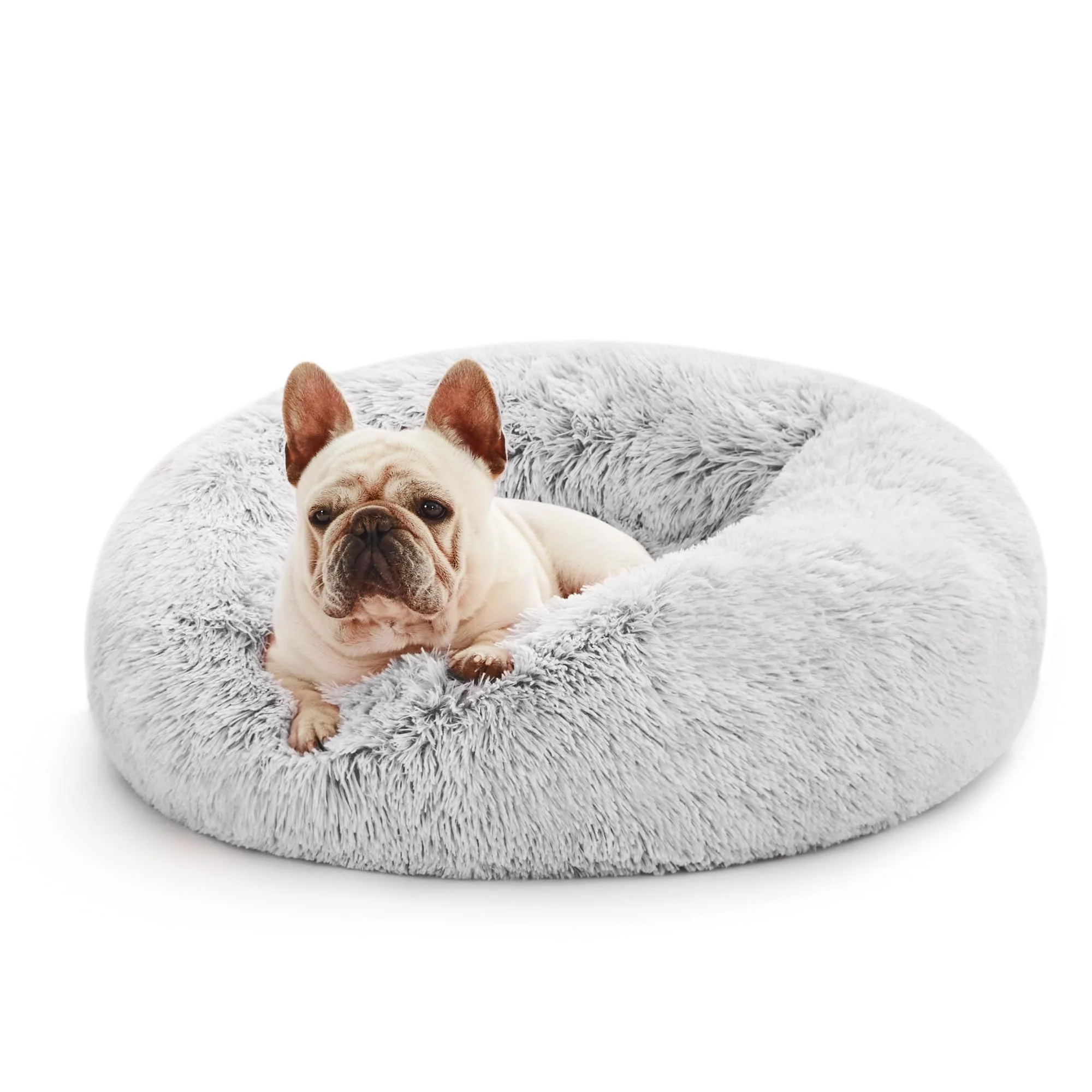 Excellent Love's cabin Calming Cat Bed Donut Dog Bed – Fluffy Faux Fur 24in Grey Exclusive