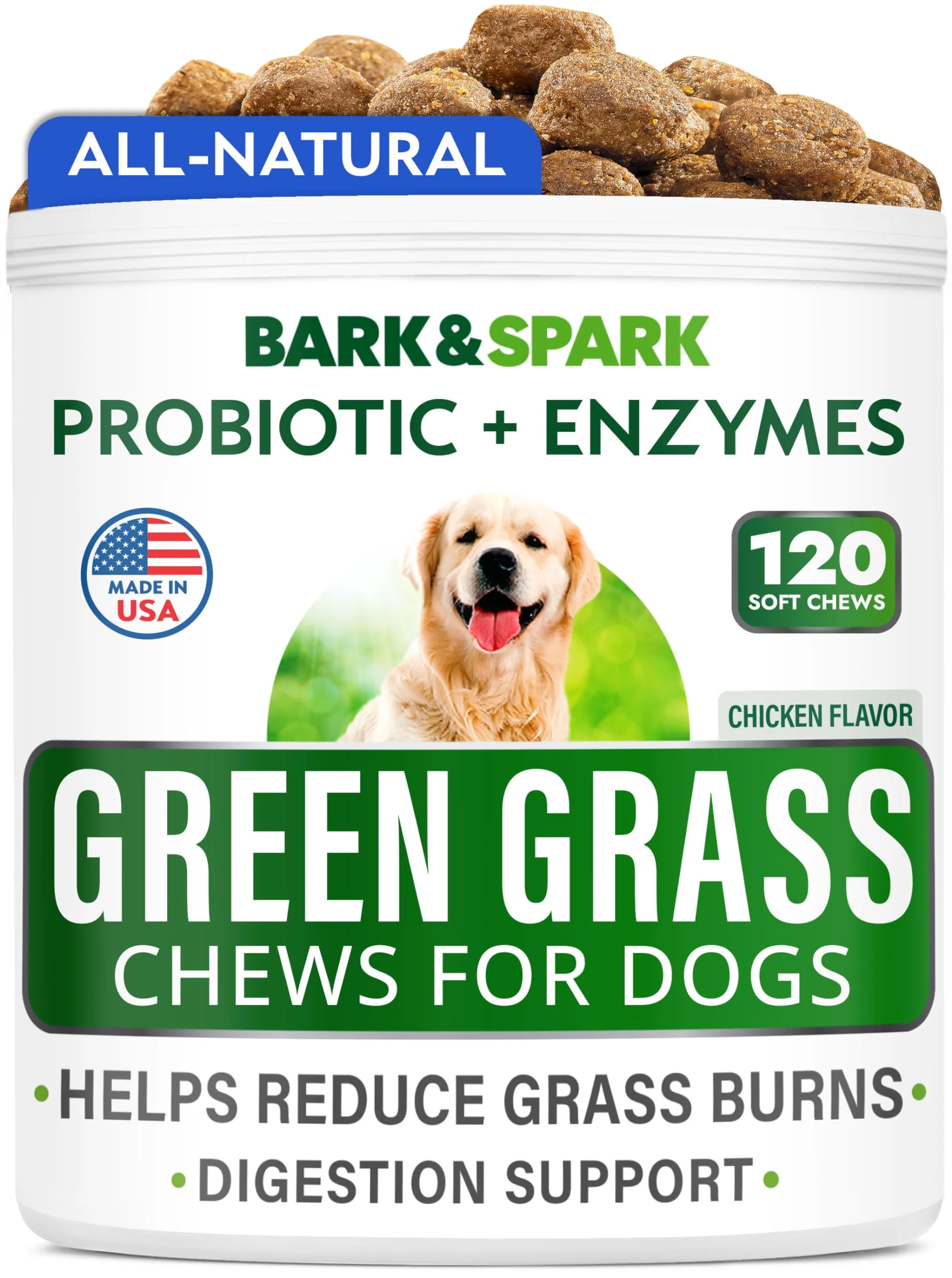 Top-Quality BARK SPARK All-Natural Grass Burn Spot Chews for Dogs – Lawn Saver Grass Restore 120 Chews – Made in USA Elite