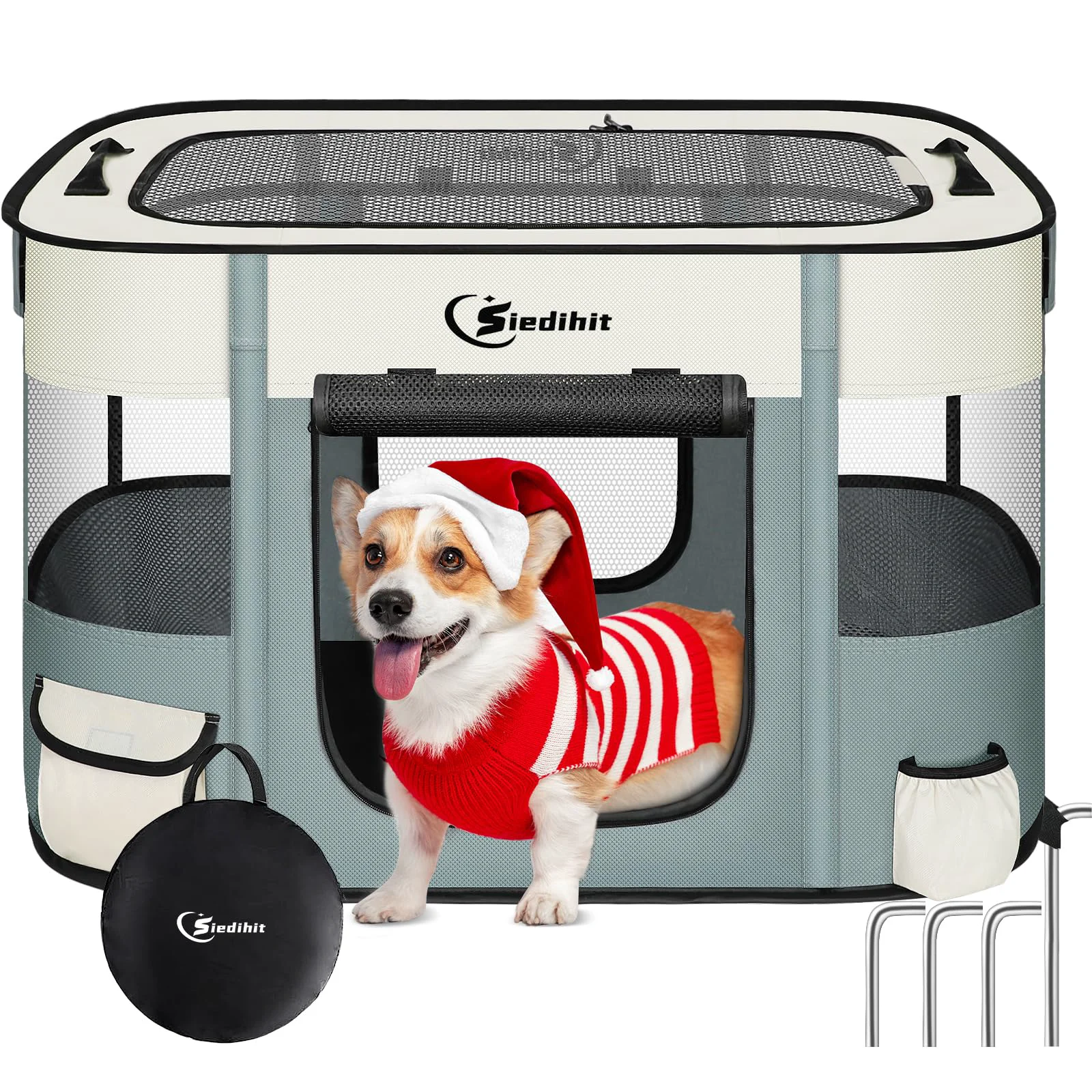 Pure Siedihit Dog Cat Playpen – Portable Foldable Indoor Outdoor Kennel Tent Grey Small Original