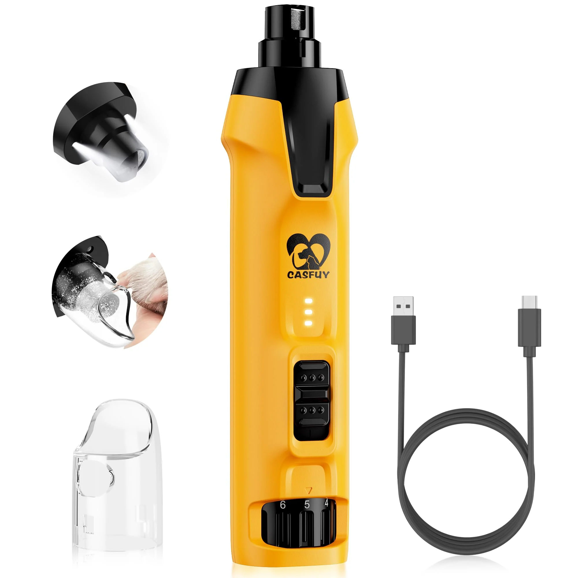 High-Quality Casfuy 6-Speed Dog Nail Grinder - Quiet Powerful LED Lights 7h Runtime Traditional