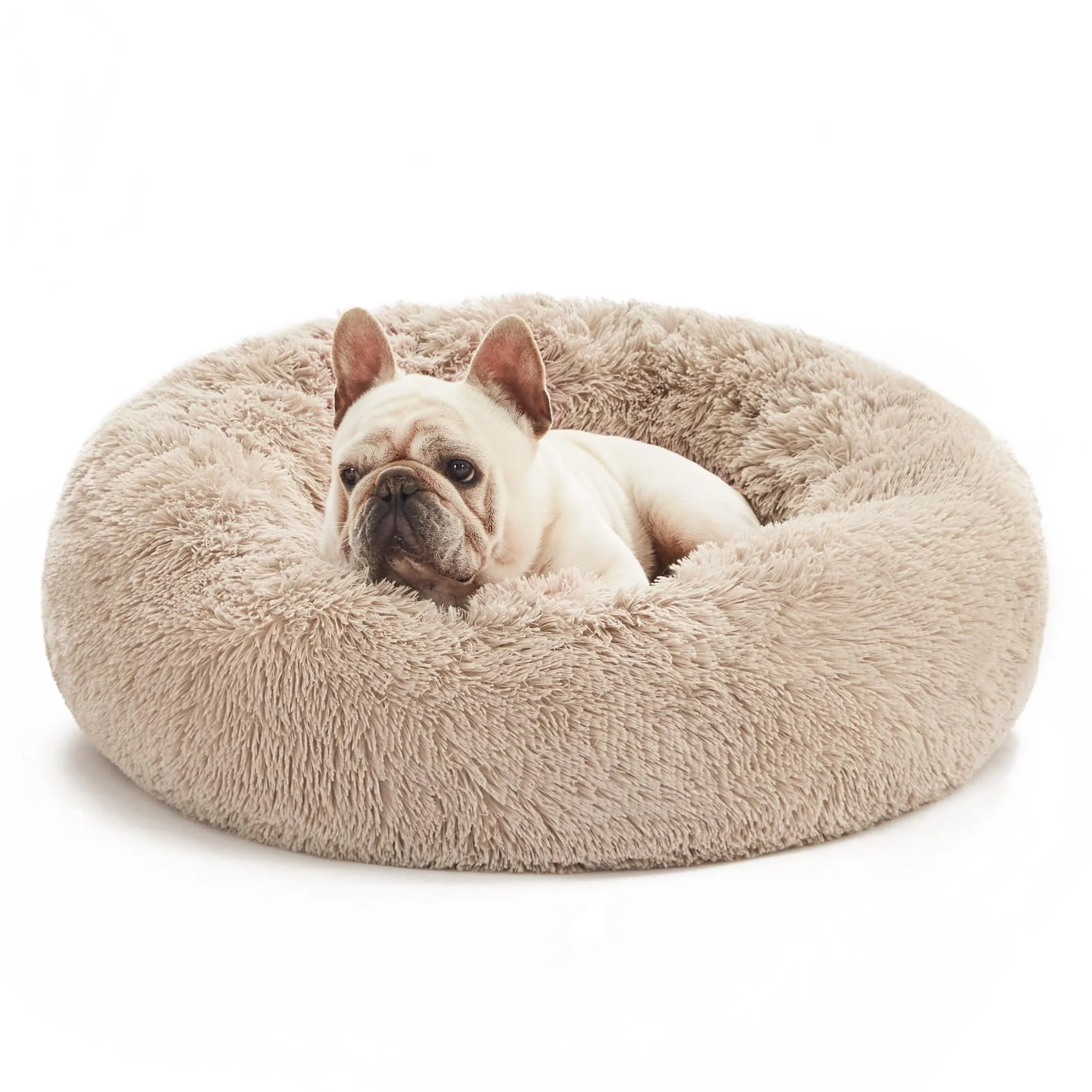 Long-Lasting Love's cabin Calming Cat Bed Taupe 24in – Plush Donut Bed for Indoor Cats Small Medium Dogs Environmentally Friendly
