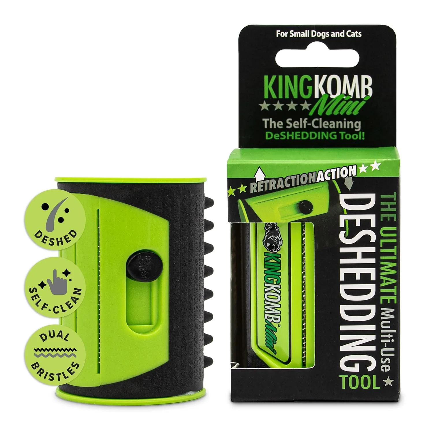 Innovative King Kanine Mini King Komb Pet Grooming Brush Self Cleaning Deshedding Multi-Use Tool for Cats Kittens of All Life Stages Mini Brush Pet for Grooming and Loose Hair for Small Coats Proven