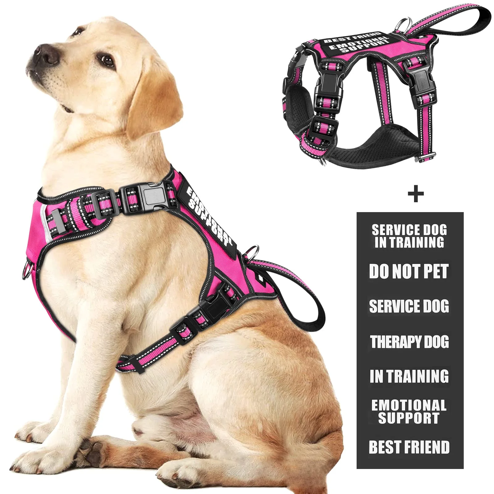 Reusable WINSEE Service Dog Vest No-Pull Harness with 7 Patches Reflective Padded Handle Smooth