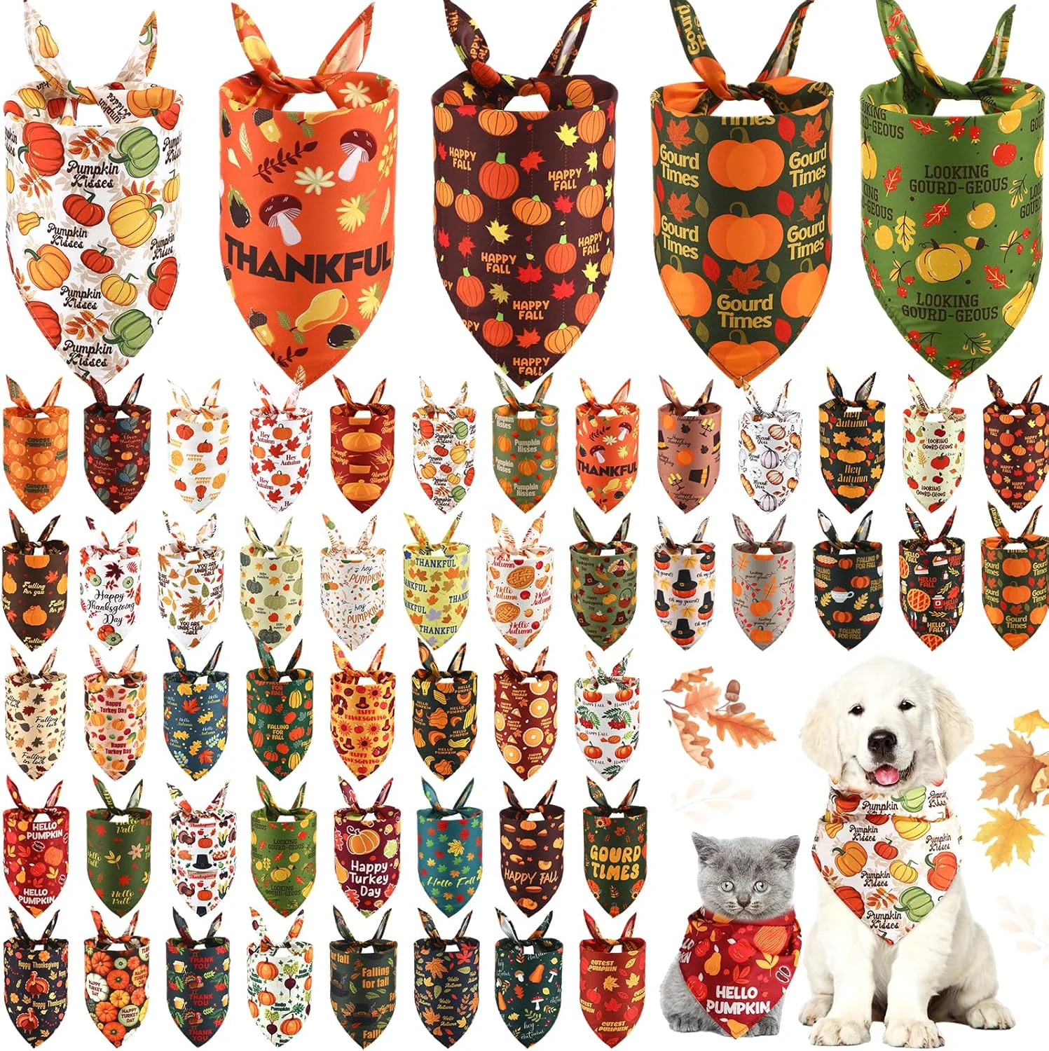 Durable Abbylike 50 Pcs Fall Dog Bandanas Bulk Pet Scarfs Triangle Bibs Adjustable Washable Puppy Kerchief Seasonal Pet Costume Accessories Grooming Supplies for Small Medium Large Dogs Cats Organic