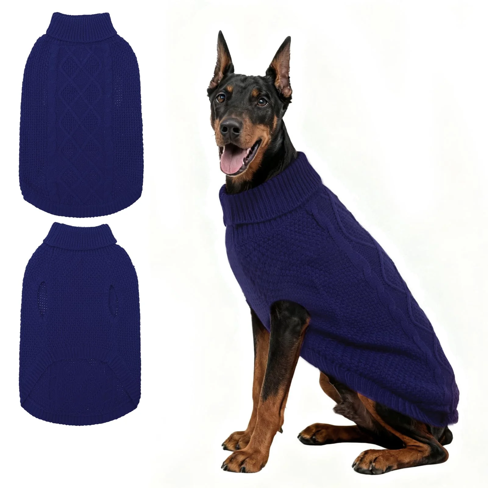 Long-Lasting Mihachi Turtleneck Dog Sweater Navy 3XL Winter Coat with Leash Hole Trusted