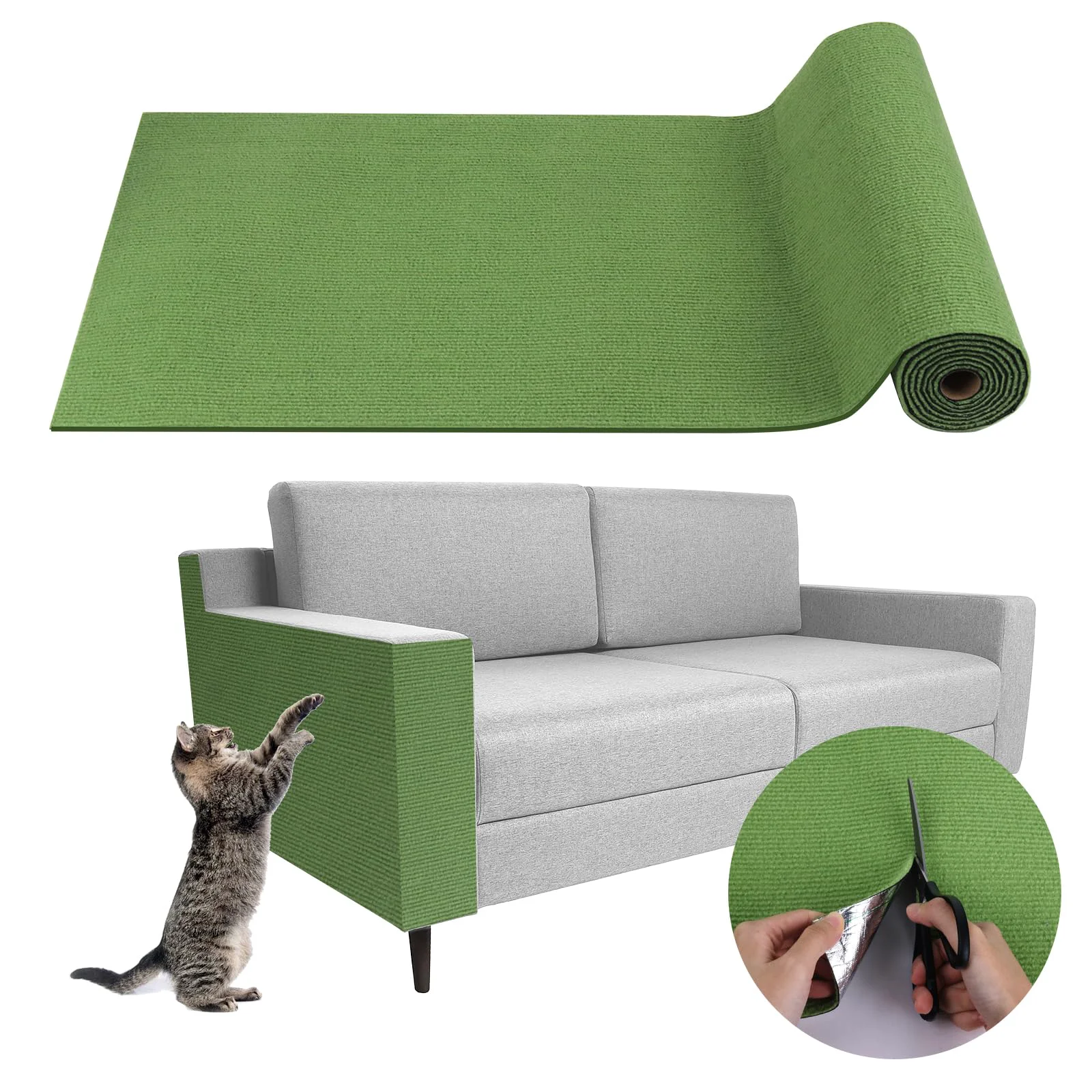 Proven LSGCQ Climbing Cat Scratcher Mat — Self-Adhesive Trim-to-Fit Carpet Pad Green Secure